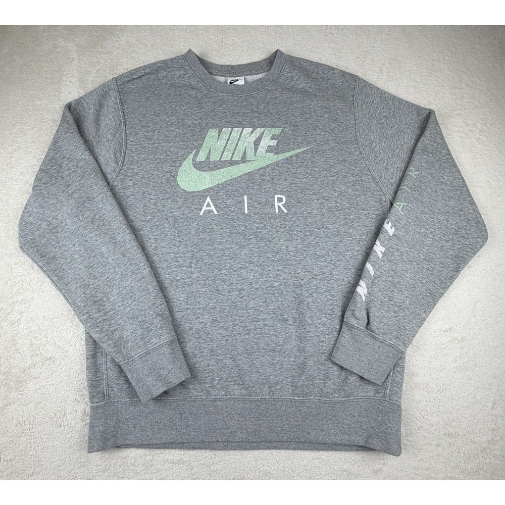 Nike Air Men's‎ Crewneck Sweatshirt Gray/Green Logo Fleece Pullover Size Medium